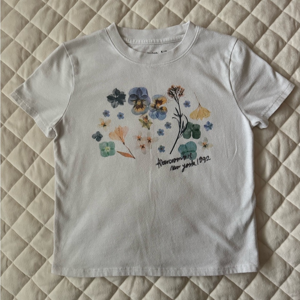 abercrombie kids White Floral Graphic Tee with Multicolor Blooms